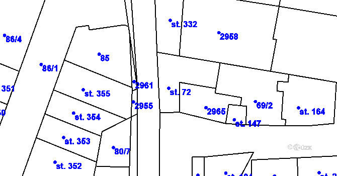 Parcela st. 72 v KÚ Drysice, Katastrální mapa