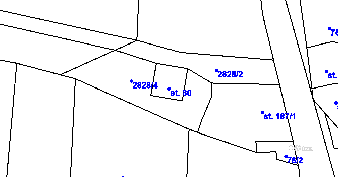 Parcela st. 80 v KÚ Drysice, Katastrální mapa