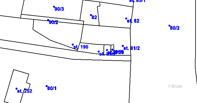 Parcela st. 81/1 v KÚ Drysice, Katastrální mapa