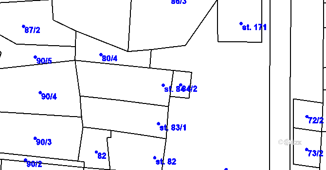 Parcela st. 84 v KÚ Drysice, Katastrální mapa