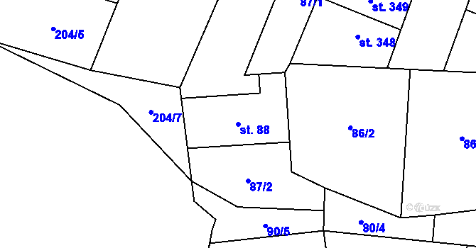 Parcela st. 88 v KÚ Drysice, Katastrální mapa