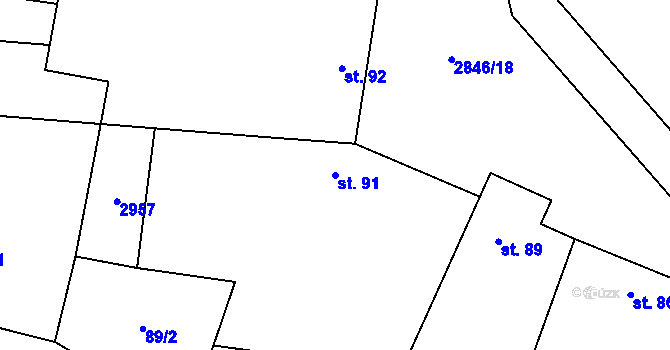 Parcela st. 91 v KÚ Drysice, Katastrální mapa