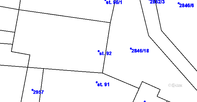 Parcela st. 92 v KÚ Drysice, Katastrální mapa