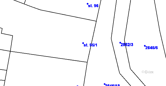 Parcela st. 95/1 v KÚ Drysice, Katastrální mapa