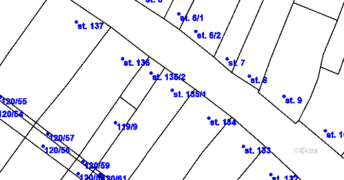 Parcela st. 135/1 v KÚ Drysice, Katastrální mapa