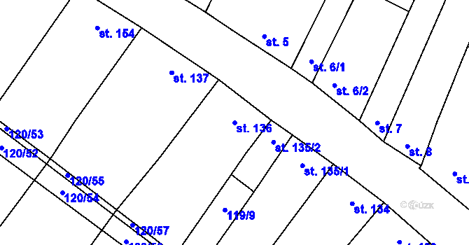 Parcela st. 136 v KÚ Drysice, Katastrální mapa