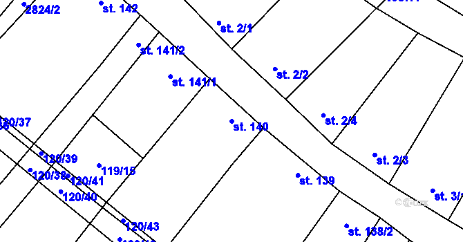 Parcela st. 140 v KÚ Drysice, Katastrální mapa