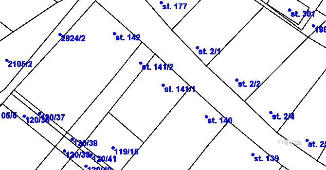 Parcela st. 141/1 v KÚ Drysice, Katastrální mapa