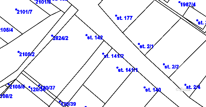 Parcela st. 141/2 v KÚ Drysice, Katastrální mapa