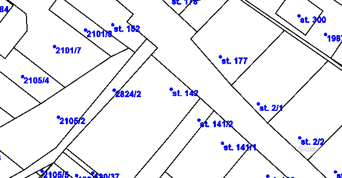 Parcela st. 142 v KÚ Drysice, Katastrální mapa