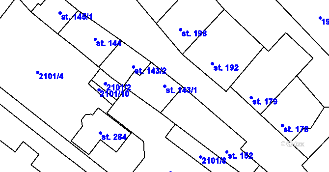 Parcela st. 143/1 v KÚ Drysice, Katastrální mapa