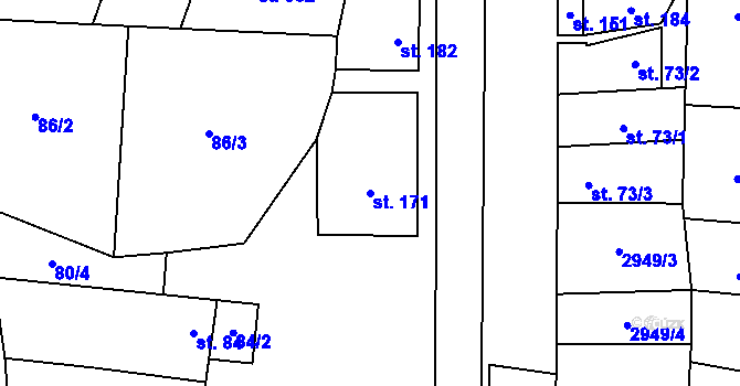 Parcela st. 171 v KÚ Drysice, Katastrální mapa