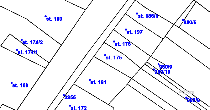 Parcela st. 175 v KÚ Drysice, Katastrální mapa