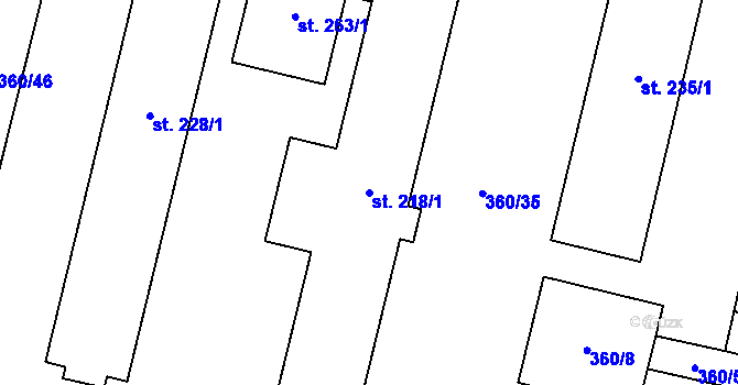 Parcela st. 218/1 v KÚ Drysice, Katastrální mapa