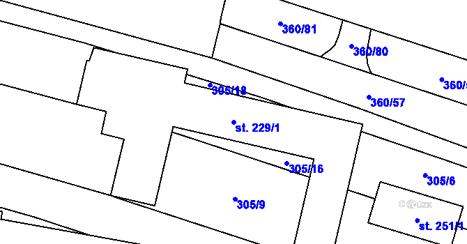 Parcela st. 229/1 v KÚ Drysice, Katastrální mapa