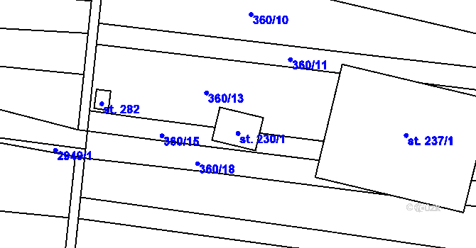 Parcela st. 230/1 v KÚ Drysice, Katastrální mapa