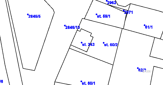 Parcela st. 243 v KÚ Drysice, Katastrální mapa