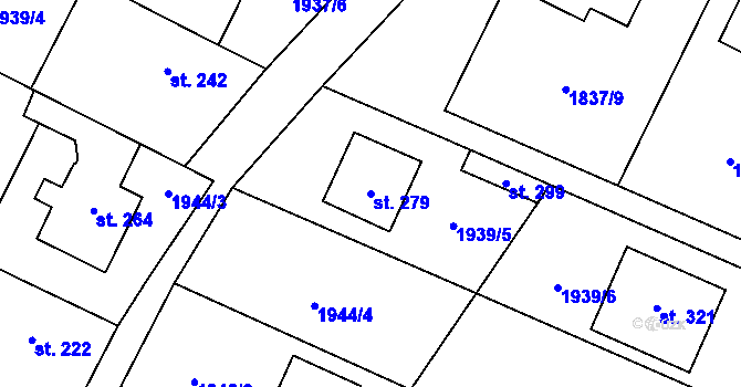 Parcela st. 279 v KÚ Drysice, Katastrální mapa