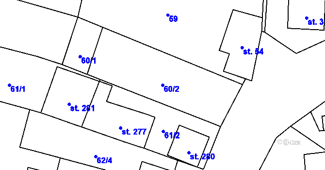 Parcela st. 60/2 v KÚ Drysice, Katastrální mapa