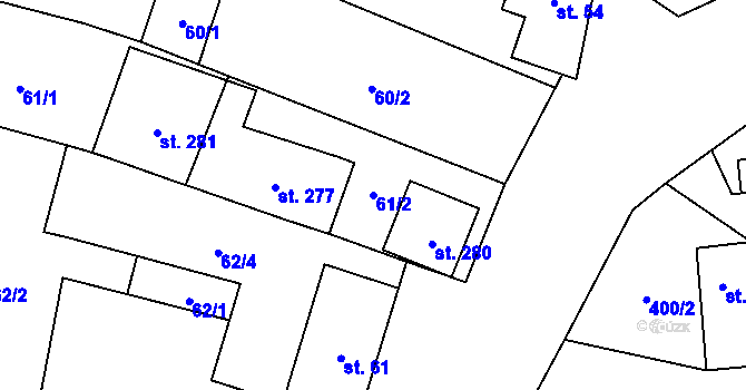 Parcela st. 61/2 v KÚ Drysice, Katastrální mapa