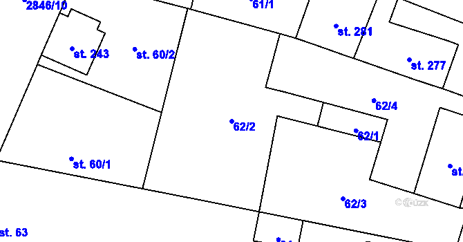Parcela st. 62/2 v KÚ Drysice, Katastrální mapa