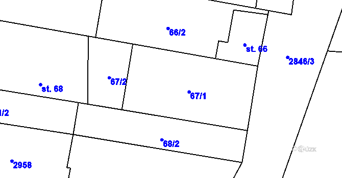 Parcela st. 67 v KÚ Drysice, Katastrální mapa