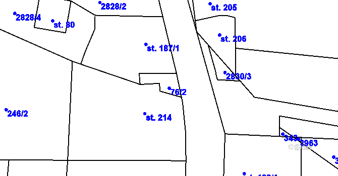 Parcela st. 76/2 v KÚ Drysice, Katastrální mapa