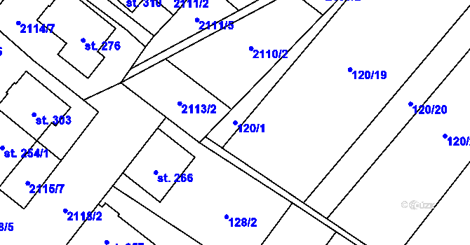 Parcela st. 120/1 v KÚ Drysice, Katastrální mapa