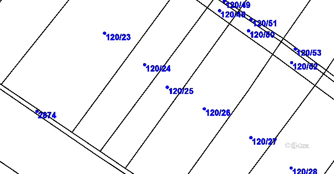 Parcela st. 120/25 v KÚ Drysice, Katastrální mapa