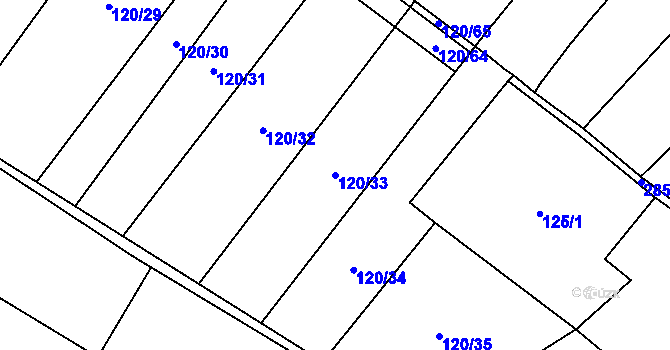 Parcela st. 120/33 v KÚ Drysice, Katastrální mapa