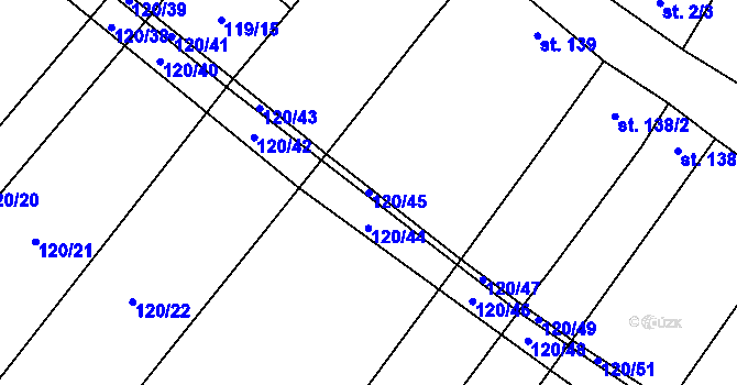 Parcela st. 120/45 v KÚ Drysice, Katastrální mapa