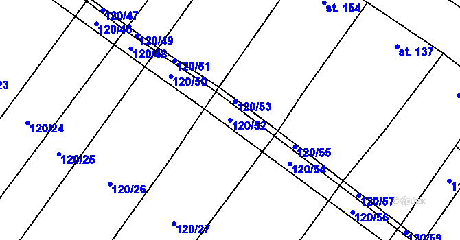 Parcela st. 120/52 v KÚ Drysice, Katastrální mapa