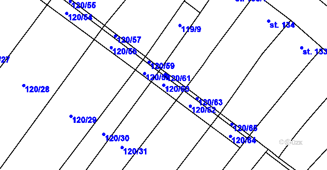 Parcela st. 120/60 v KÚ Drysice, Katastrální mapa