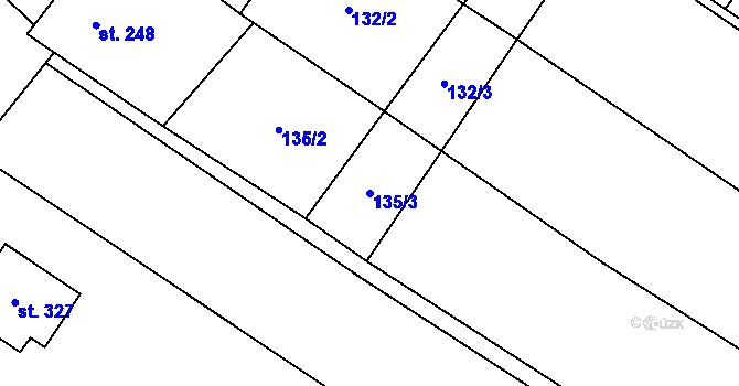 Parcela st. 135/3 v KÚ Drysice, Katastrální mapa