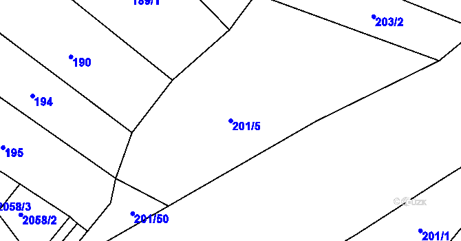 Parcela st. 201/5 v KÚ Drysice, Katastrální mapa