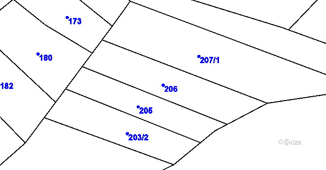 Parcela st. 206 v KÚ Drysice, Katastrální mapa