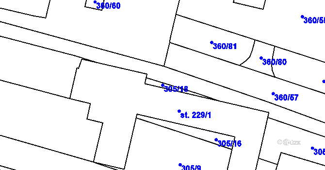 Parcela st. 305/18 v KÚ Drysice, Katastrální mapa