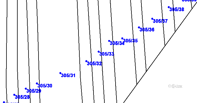Parcela st. 305/33 v KÚ Drysice, Katastrální mapa