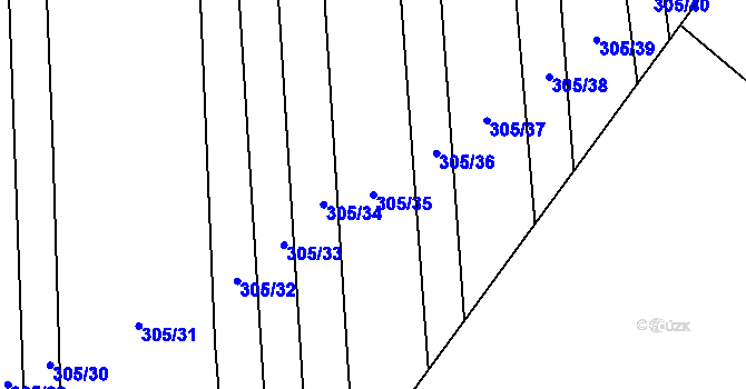 Parcela st. 305/35 v KÚ Drysice, Katastrální mapa