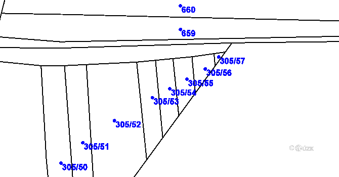 Parcela st. 305/54 v KÚ Drysice, Katastrální mapa
