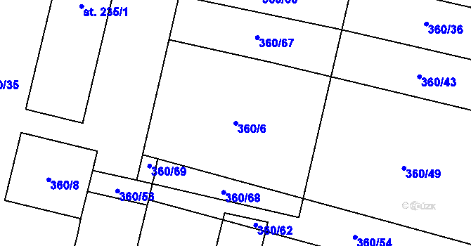 Parcela st. 360/6 v KÚ Drysice, Katastrální mapa