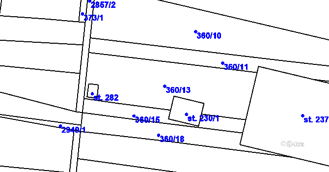 Parcela st. 360/13 v KÚ Drysice, Katastrální mapa