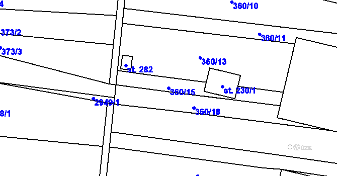 Parcela st. 360/15 v KÚ Drysice, Katastrální mapa