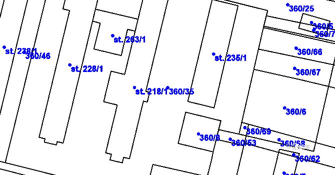 Parcela st. 360/35 v KÚ Drysice, Katastrální mapa