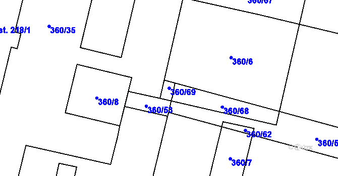 Parcela st. 360/69 v KÚ Drysice, Katastrální mapa