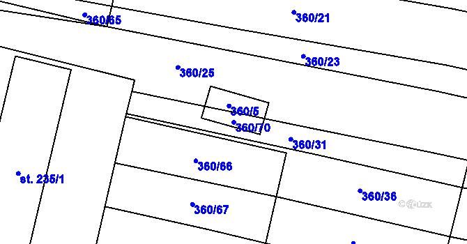 Parcela st. 360/70 v KÚ Drysice, Katastrální mapa