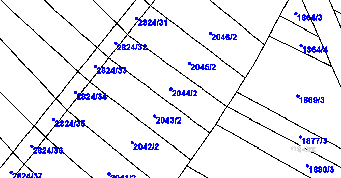 Parcela st. 2044/2 v KÚ Drysice, Katastrální mapa