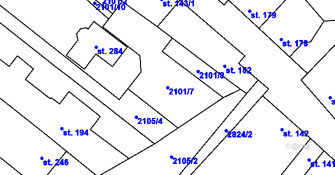 Parcela st. 2101/7 v KÚ Drysice, Katastrální mapa
