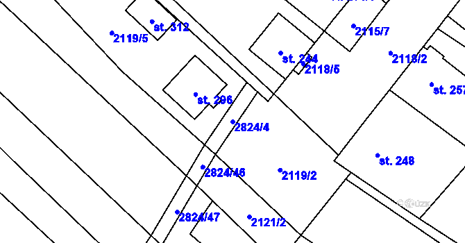 Parcela st. 2824/4 v KÚ Drysice, Katastrální mapa