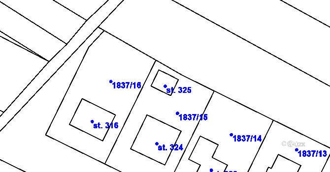 Parcela st. 325 v KÚ Drysice, Katastrální mapa